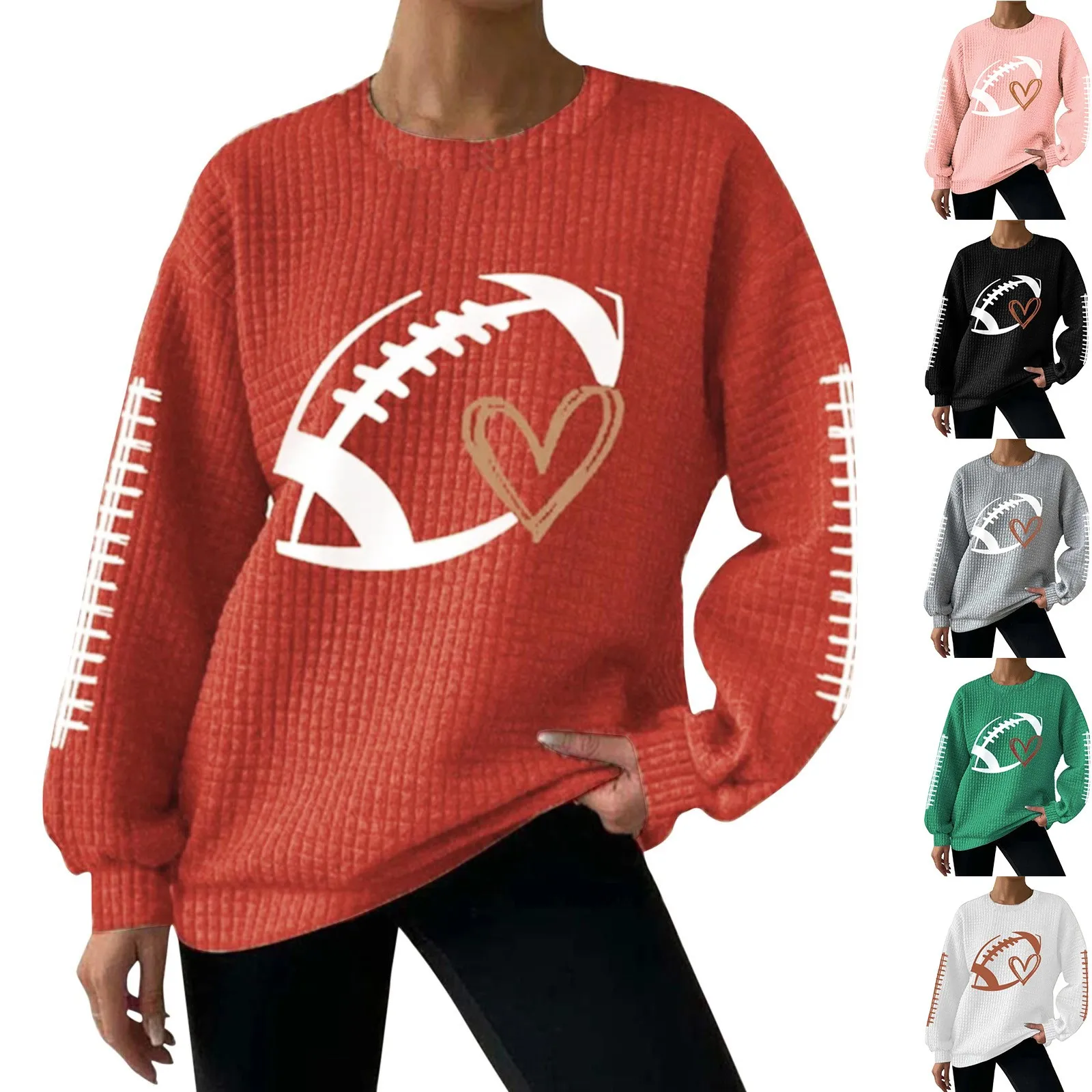 

Winter Items for Women Women Football Mom Sweatshirt Funny Game Day Graphic Sweater Casual Football Season Banded Sweatshirt