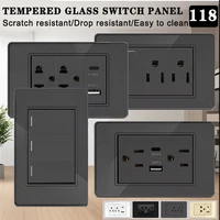 118*75 มม.กระจกนิรภัยซ็อกเก็ต US Wall SOCKET สีเทาไทย USB ปลั๊ก Dual USB Type-C พอร์ต, สวิทช์ไฟ 110V 1