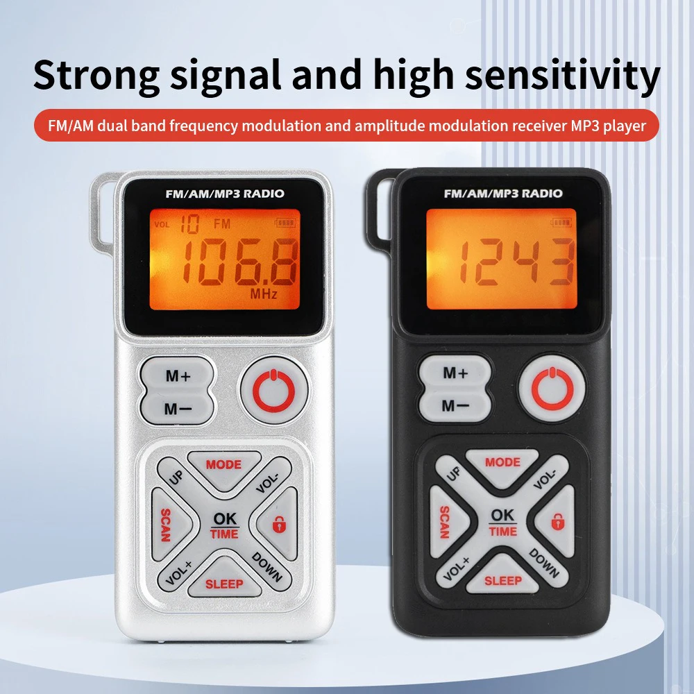 Mini Pocket Radio Portable FM AM MP3 Radios Recevier Sleep Timer 3.5mm Headphones Jack TF Card Music Player Type-C Rechargeable