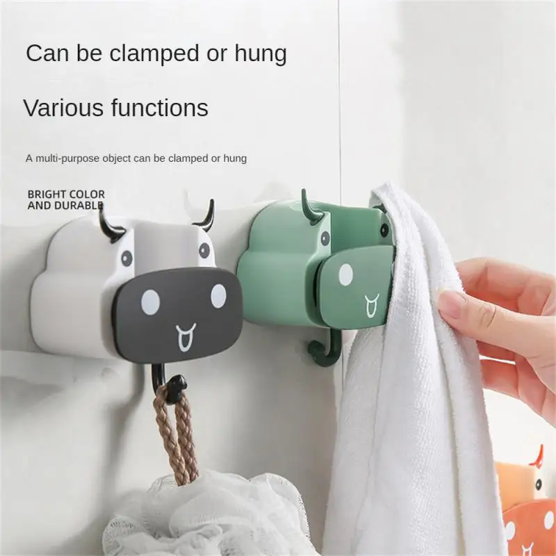 

Cartoon Paste No Punching Wall-mounted Storage Folder Mop Clip Moisture-proof Hook Up Strong Bearing Capacity Multifunction Cute