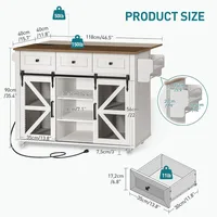 Kitchen Island with Storage, Kitchen Cart with Charging Station, Rolling Kitchen Island Table with Drop-Leaf, 3 Drawers, Barn Do 2