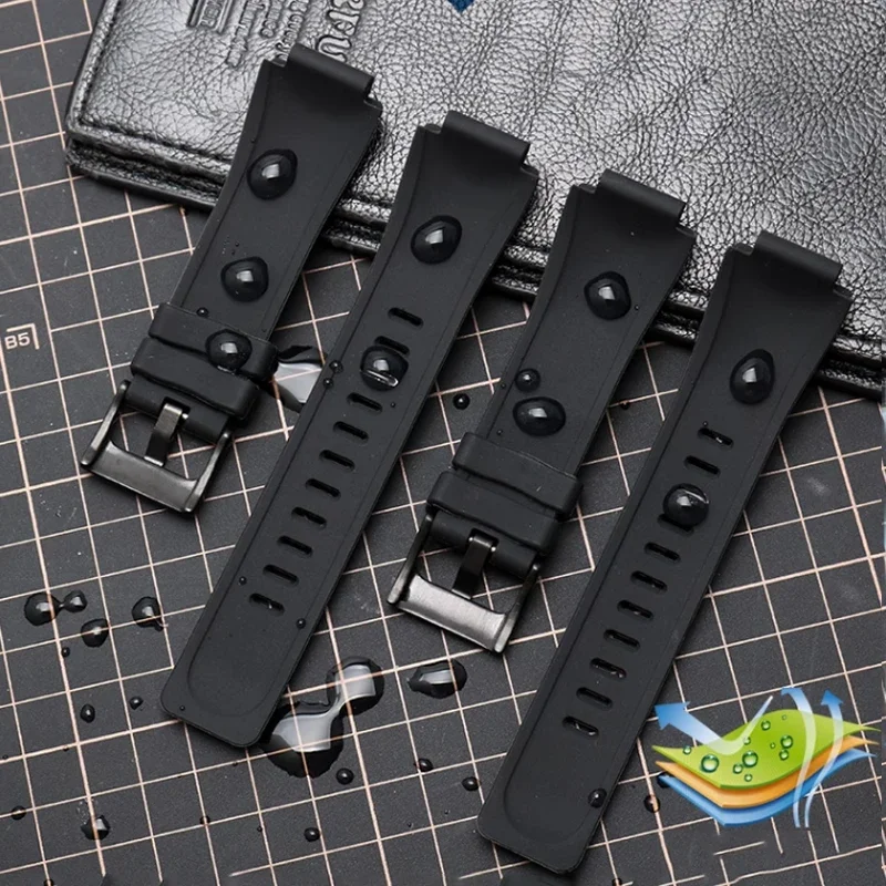 High-Quality Black Waterproof Silicone Sports Watchband - Men's 24mm