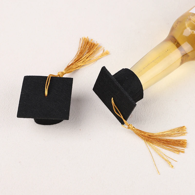 5/10PC Graduation Cap Topper Filz Mini Hut mit Quasten Vlies Weinflasche Dekor für Grad Party Gefälligkeiten Photo Booth Dekoration – Detail 4