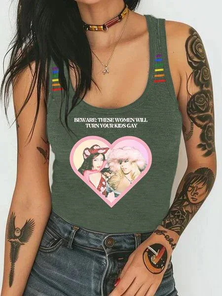 

Beware These Women Will Turn Your Kids Gay Rainbow Lgbt Lesbian Art Print Casual Shirt Women's Sexy Tank Top