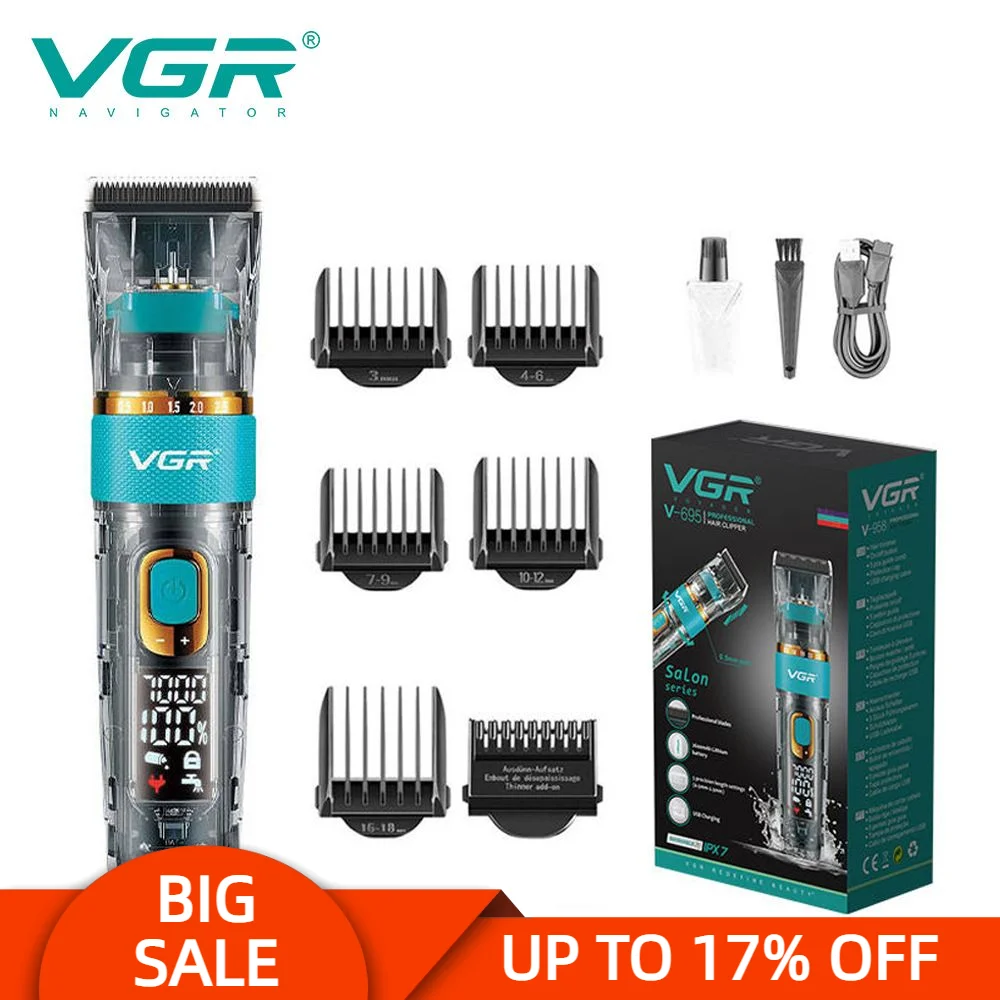 VGR V-695 Hair Clipper Rechargeable Portable Professional Haircut Trimmer For Men Shaver Machine Barber Salon USB LCD VGR 695 2
