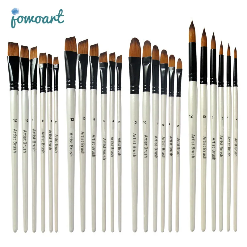 Two-tone Nylon Hair Brush Pearl White Wood Pole for Oil Paint for Hair Watercolor Brush Beginners 6 Pcs/set Art Paint paint brushes watercolor brush pens stamp brush kits