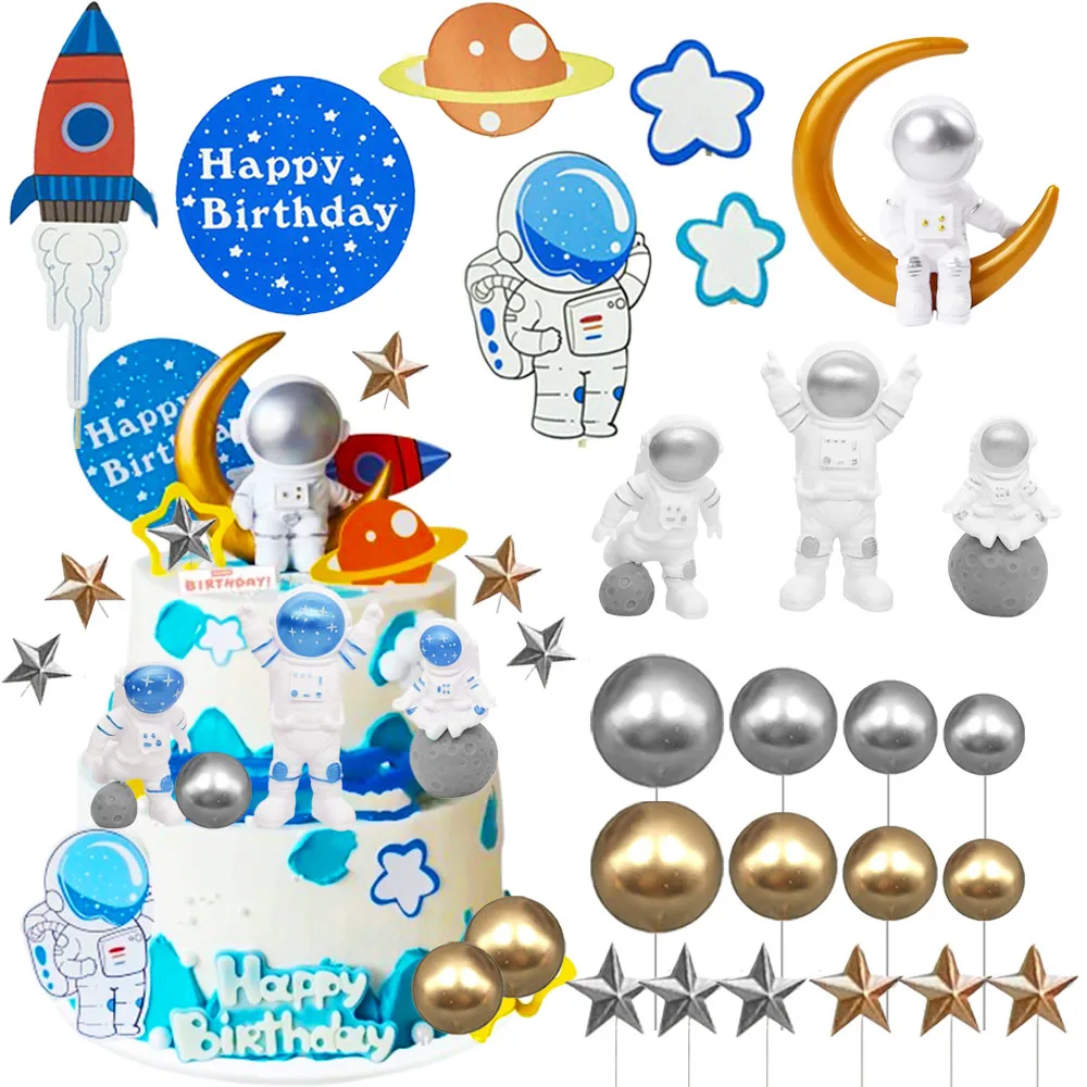 Birthday Party Supplies Space Birthday Supplies Astronaut Cake Topper Spaceman Mini Ornaments For Kids Boy Universe Outer Space Theme Party Decorations