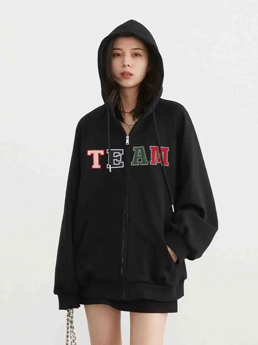 Women's Sweatshirts Casual Loose Letter Printed Hoodie Fleece Coats Streetwear Female Clothes Spring Autumn
