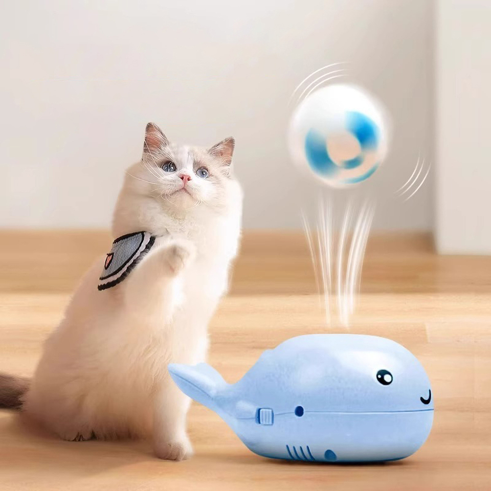 Electric Floating Ball Cat Toy  - Whale - shaped, USB - powered, Dual - function Fan, Portable & 3C Certified Pet Toy