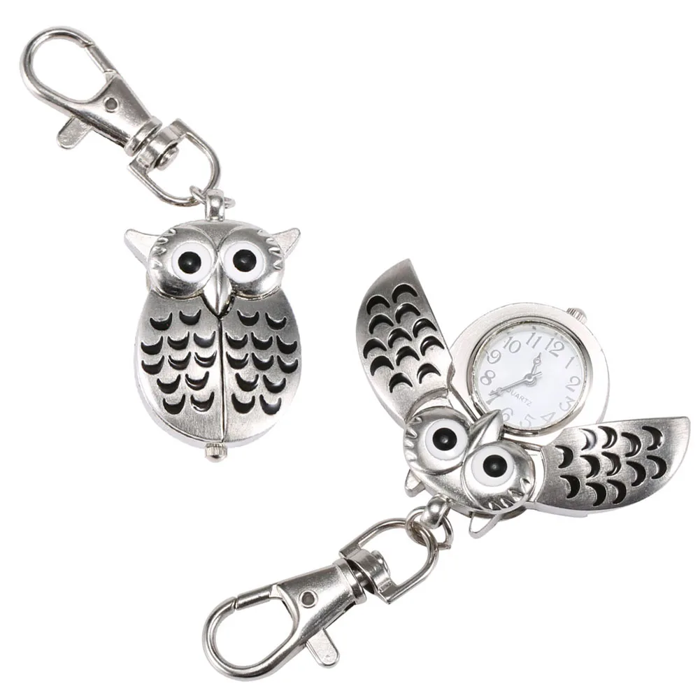 Pocket Watch Fashion Keychain Owl Shape Pocket Watch Unisex Vintage Alloy Keyring Clock Fob Watches Key Chain Bag Car Birthday Gifts 1/3/5pcs