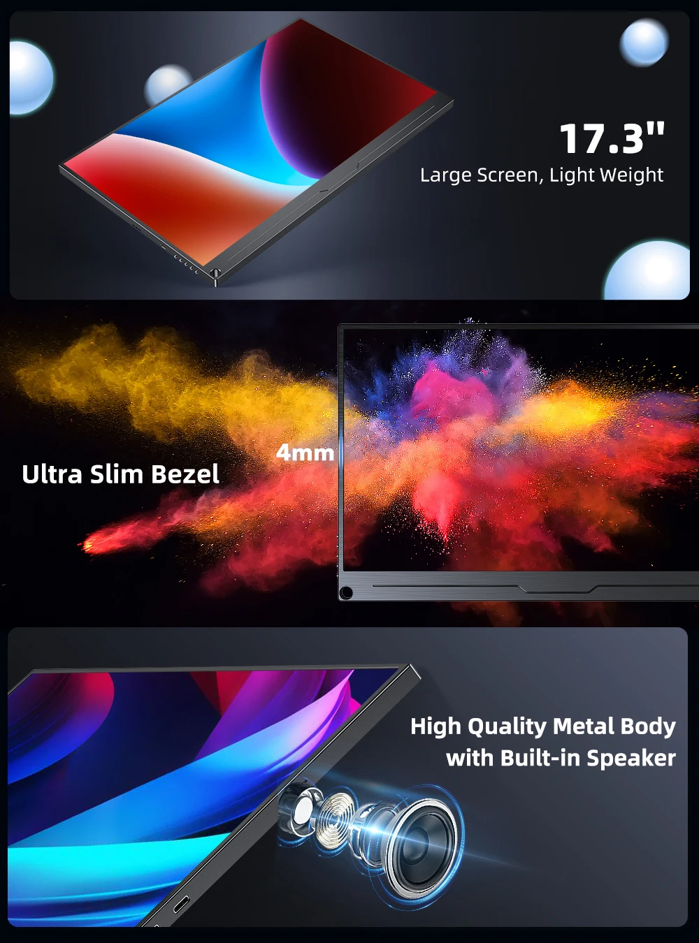 Eviiv 2K ޴  17.3 ġ 2560x1440 100% sRGB HDR USB-C  °    Ʈ PC Mac ȭ PS4 Xbox