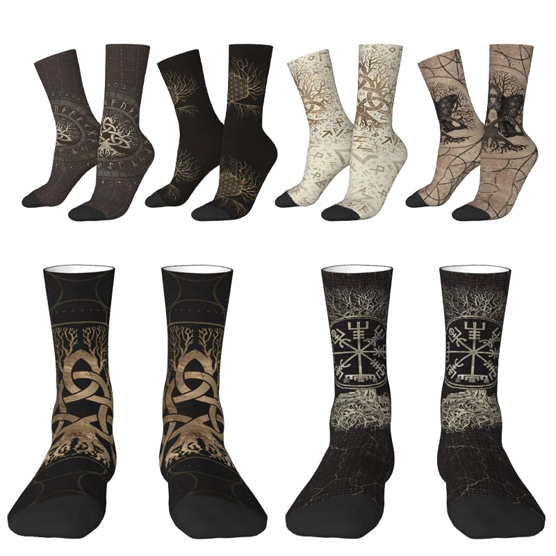 

Tree Of Life With Triquetra And Futhark Pastel Gold Adult Socks Unisex Socks,Men Socks Women Socks