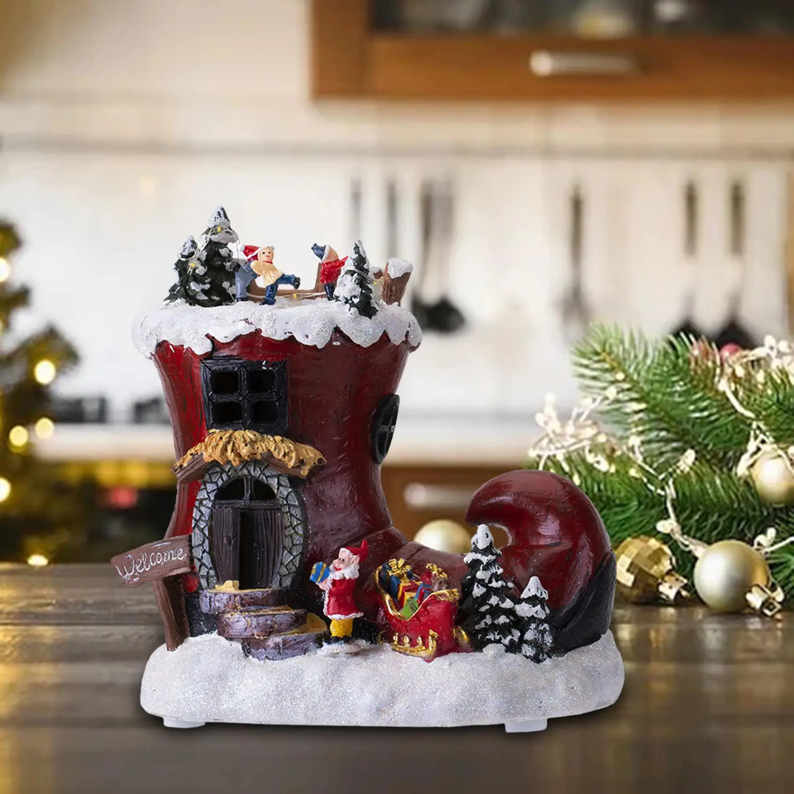 

Christmas Ornament Rotating Boot House Musical Box Desk Artwork Decorative Craft
