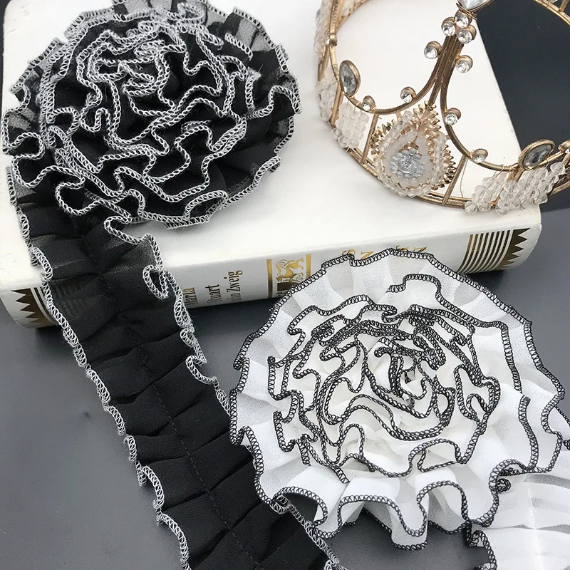 Pleated Lace Fabric Lace Ribbon Collar 5cm Chiffon Voile Laces Trim Sewing Applique Guipure 1Yard,lace ribbon,lace fabric,lace sewing accessories,lace sewing supplies,lace accessories,lace garment accessories,clothing craft accessories