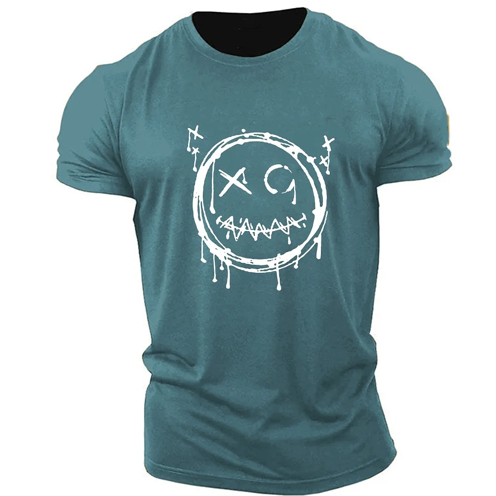 

2023 New Men's T-shirt Scary Smiling Face Pattern Summer Casual Short Sleeve Round Neck Top T-shirt Clothing