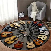 Guitar Pattern Round Area Carpets Teens Dorm Bedroom Bedside Foot Mat Living Room Dining Room Non-slip Chair Mat Home Decor Rugs 2