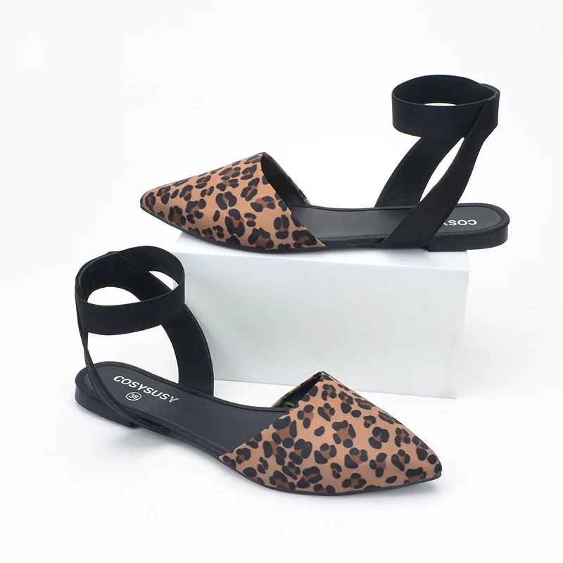 Women's Shoes Stretch Ankle Strappy Sandals Sexy Leopard Print Slingbacks Pumps Pointed-toe Flats Shoes for Women Sandals