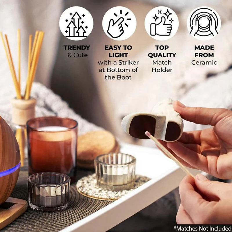 Description Picture 6 of itemCowboy Boots Match Holder With Lighter Bohemian Style Ceramic Match Jar Fireplace Kitchen Decorations