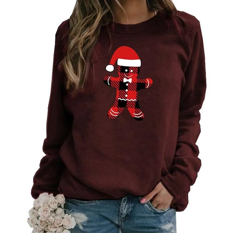 

New Year Christmas Santa Claus Printed Vintage Women Hoodies Streetwear Sweatshirts Oversized Loose Pullover Girls Winter Tops