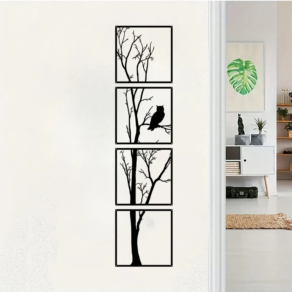 

Crafts 4pcs/set Owl Tree Branch Wall Art, Black Metal Wall Decoration, Bedroom, Living Room, Study, Office Wall Decoration