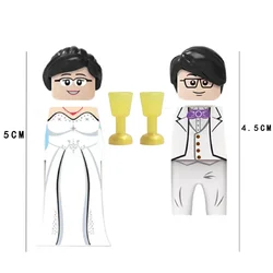 MOC-bloques de construcción para amantes de la boda, figuras de dama de honor, novio, novia, padrino, regalos de propuesta del Día de San Valentín, Juguetes