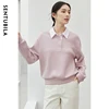 SENTUBILA Patchwork Spliced Sweatshirt for Women 2024 Winter Cotton Casual 2 in 1 Pullover Embroidery POLO Neck Tops 143A56445 1