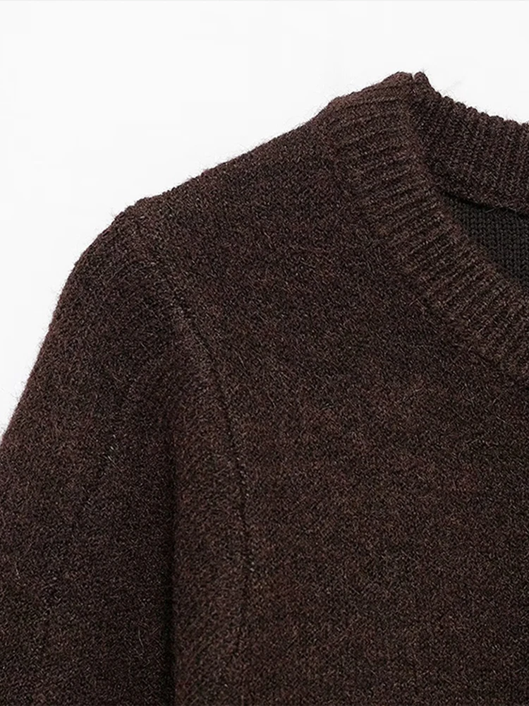 Elegant Brown Skirt Suits Knitted O-Neck Long Sleeve Metal Button Cardigan High Waist A-line Mini Skirts 2025 Spring Lady Outfit