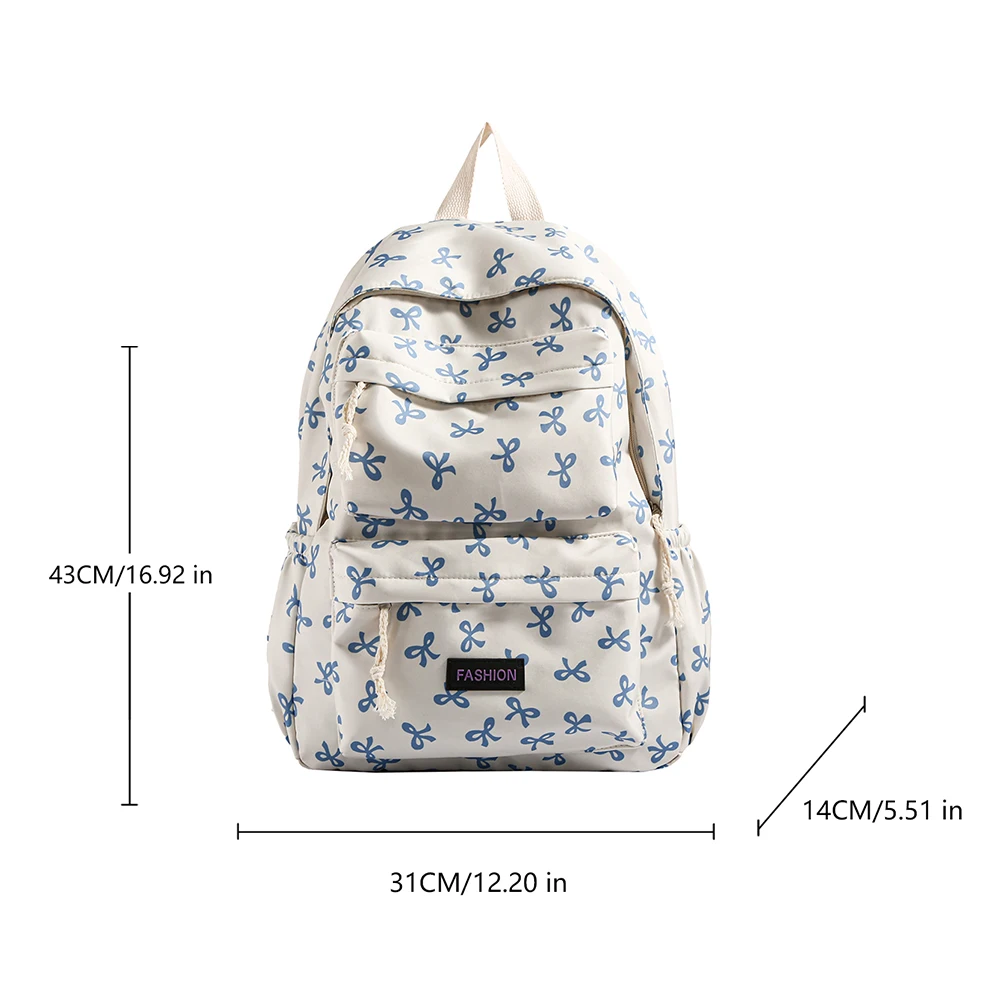 Bow Print School Backpack Preppy Laptop Bag College Backpack for Teen Girls