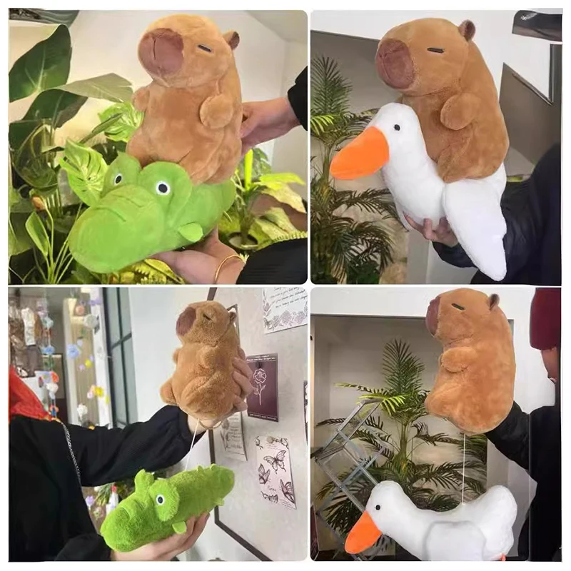 Plush Toys plush toys Riding Crocodile And Goose Capybara Plushie Soft Fuzzy Plush Toy Doll Capibara Toy Throw Pillow Birthday Gift Home Decora