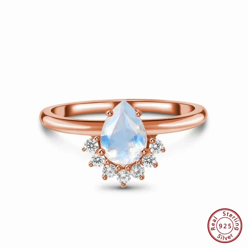 

Потрясающее кольцо из лунного камня S925 с фианитом, уникальная форма капли воды