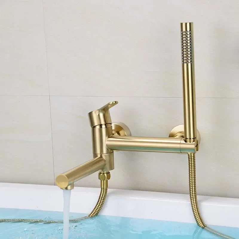Bathtub Shower Set Wall Mounted Brushed Gold Rotatable Bathtub Faucet,Bidet  Bathroom Bath &Shower Mixer Tap Brass