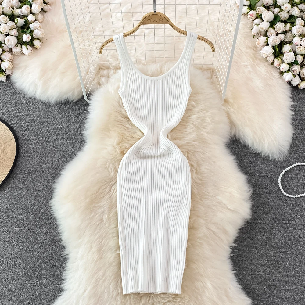 

Гонконгское сексуальное платье без рукавов 2022 летнее облегающее и тонкое эластичное облегающее короткое платье