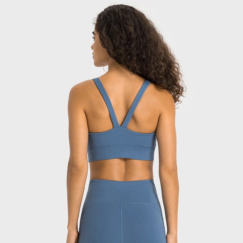 

Women Push Up Sports Bra with Removable Pad Shock-Proof Workout Yoga Crop Top V-Shape Backless Running Gym Tank Bra