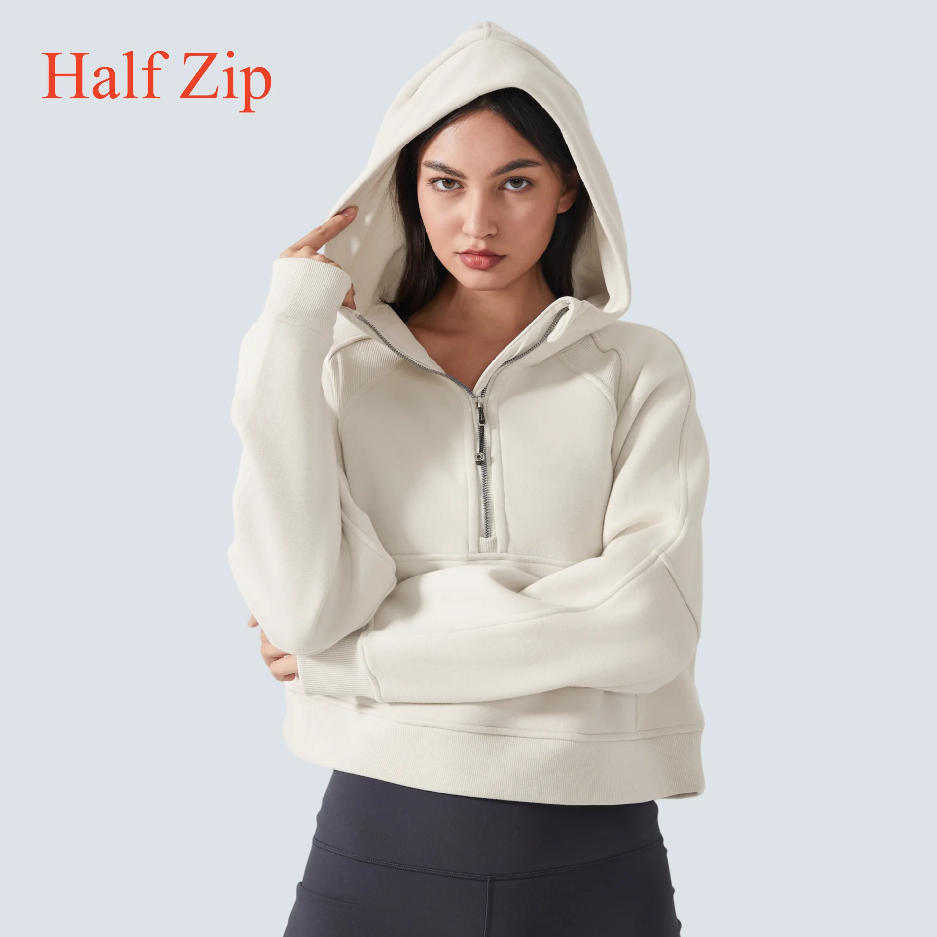 Full-Zip Hoodies Women Winter Clothes Fleece Warm Sweatshirt Sports Coat Jacket Fashion Loose Casual Yoga Top Streetwear