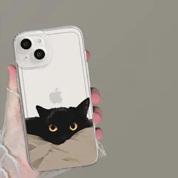 Black Cat Couple Clear Phone Case - Transparent Protective Cover with Whimsical Design - iPhone 7 8 or SE (Style 1)