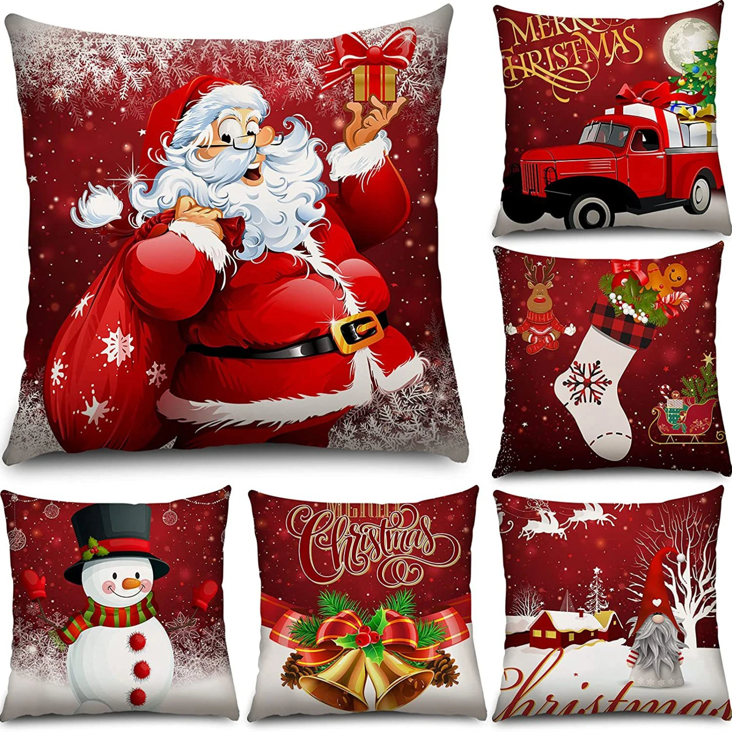 

6pcs/set Christmas Pillow Cover New Pillow Cushion Waist Pillow Cartoon Super Soft Short Plush Pillow Cover Pillows Decor Home