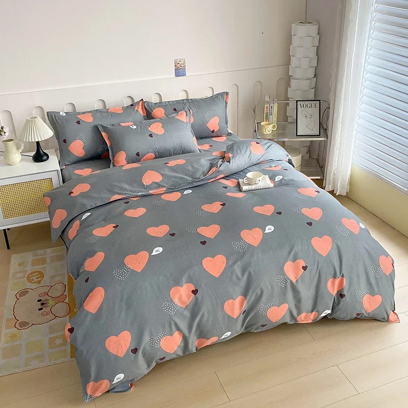 

Romantic Heart Bedding Set Cute Love Hearts Comforter Cover Geometric Pattern Duvet Cover Gray Reversible Quilt Cover Twin King