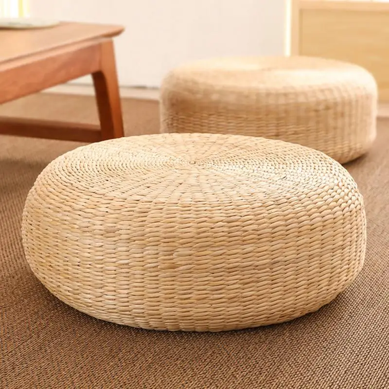 

Japanese Seat Cushion Natural Woven Straw Seat Cushion Pad Breathable Pillow Floor Mat Round Braided Pad Tatami Handmade