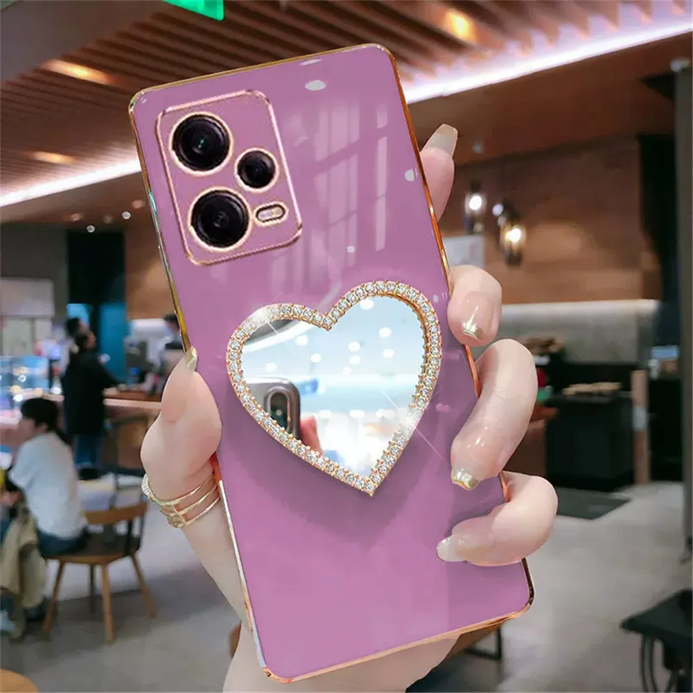 Note12S Love Heart Mirror Plating Phone Case For Xiaomi Redmi Note 12 Plus 12S 12Pro A1 12C POCO F5 X5 Pro 12T 13_voghion.com