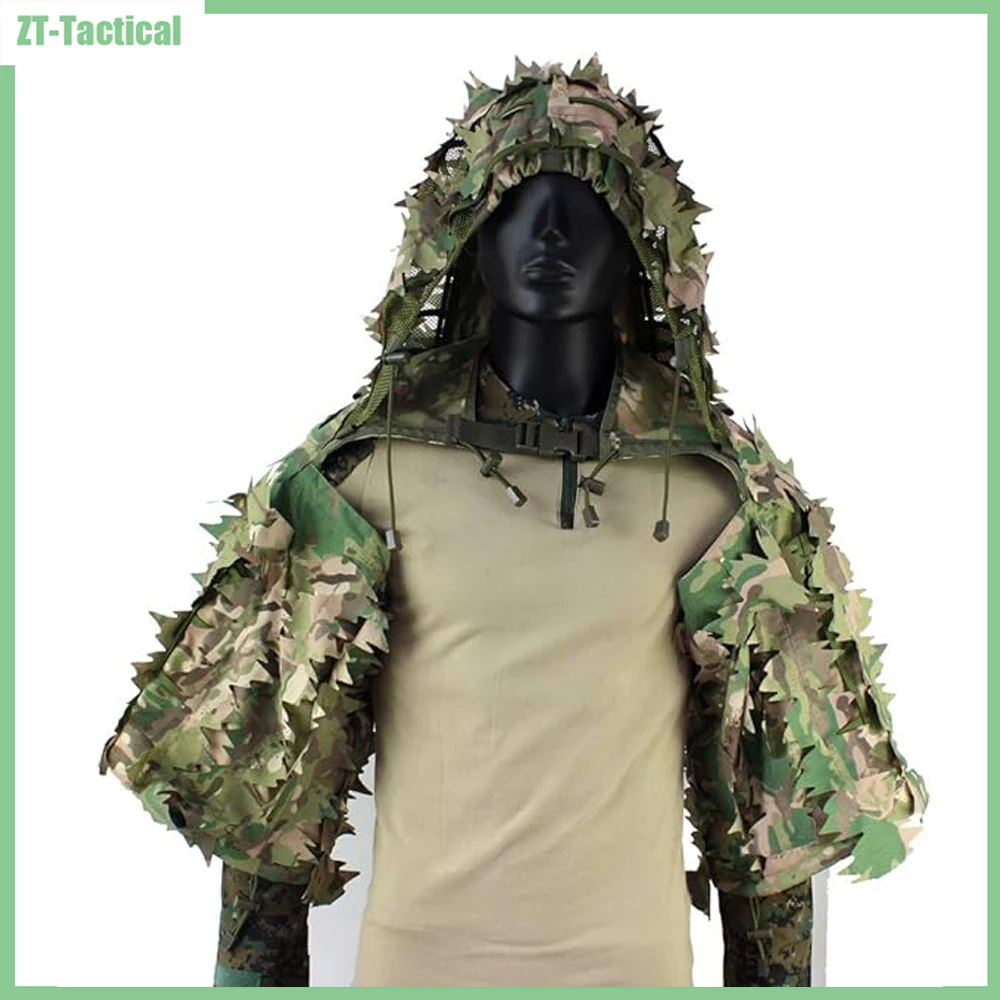 Ghillie Suit Tactical Sniper Coat Viper Hoods Camouflage Clothes for Airsoft Paintball Hunting Accessories 3D leaves