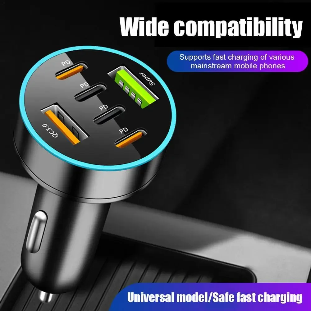 New Digital Display Car With 4 USB Car Charger 66w Fast Charging Car Mobile Phone Adapter PD Mobile Phone Charging Head