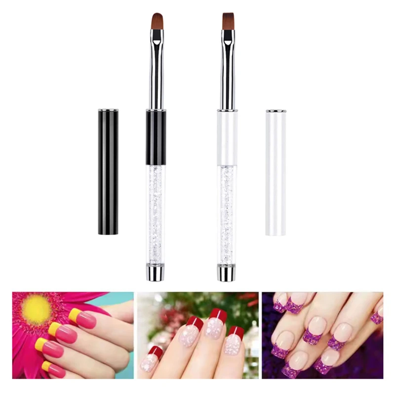 Rhinestone Handle Nail Glue Phototherapy Pen Oval Flat Gel Nail Brush for Professional Art Design 1PCS