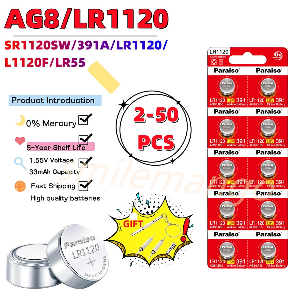 New-High-Capacity-1-55V-AG8-LR1120-391-SR1120-R1120W-CX191-Button ...