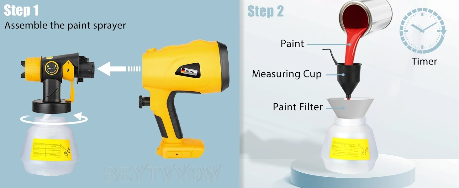 Beytvyow Cordless Paint Sprayer Compatible with Dewalt 20V Battery 200W HVLP Pai
