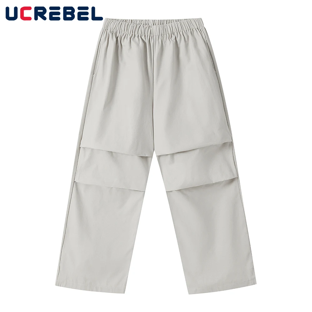

Autumn Casual Pleated Pants Mens Loose Solid Color Straight-leg Pants Safari Style Elastic Waist Trousers Men