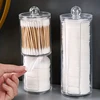 Round Acrylic Makeup Storage Box Two-In-One Transparent Cotton Swab Container with Lids Space-Saving Dispenser for Bathroom 2