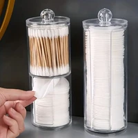 Round Acrylic Makeup Storage Box Two-In-One Transparent Cotton Swab Container with Lids Space-Saving Dispenser for Bathroom 2