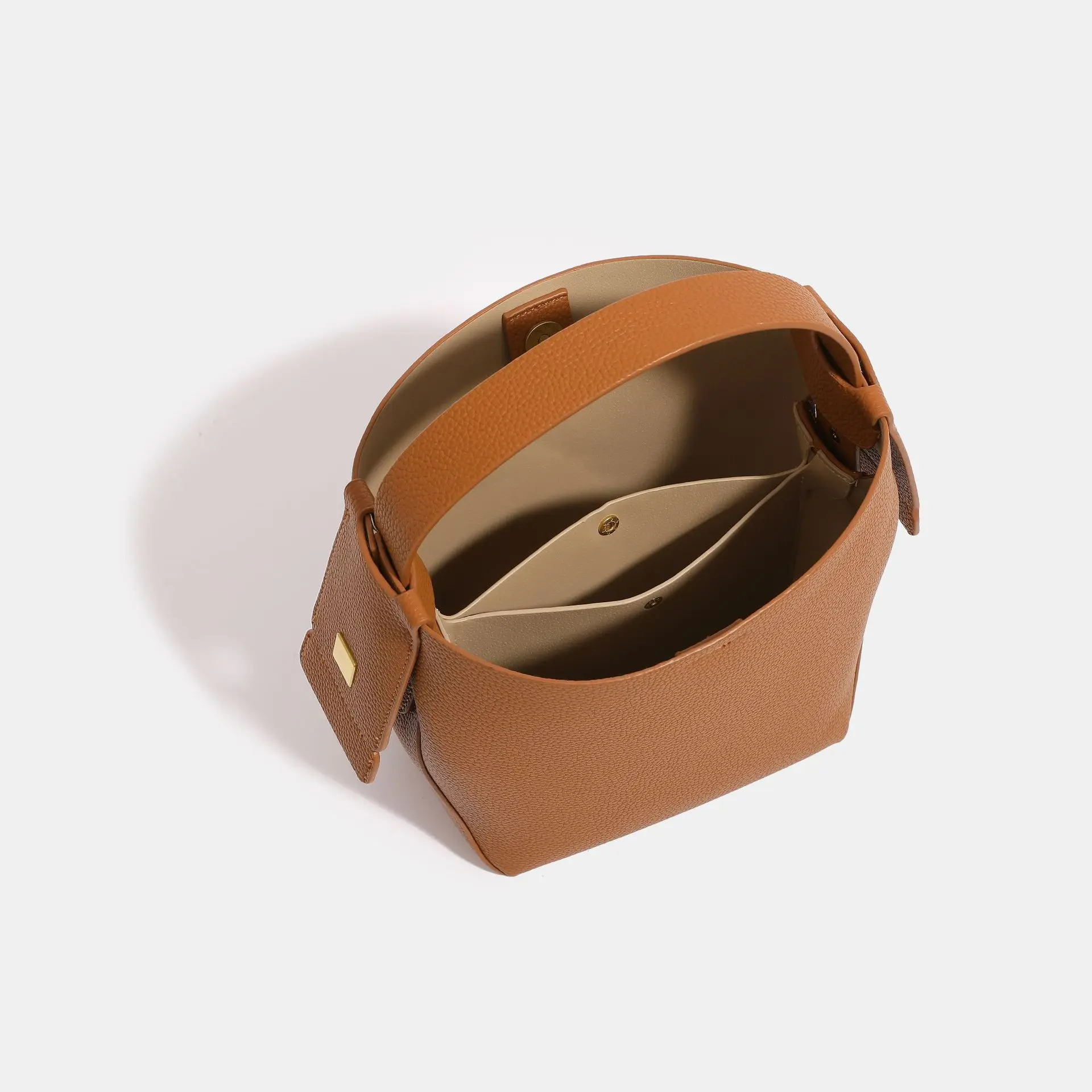 Maxdutti French Vintage Premium Lychee Pattern Bucket Bag New Leisure Commuter Vegetable Basket Bag One Shoulder Crossbody Bag