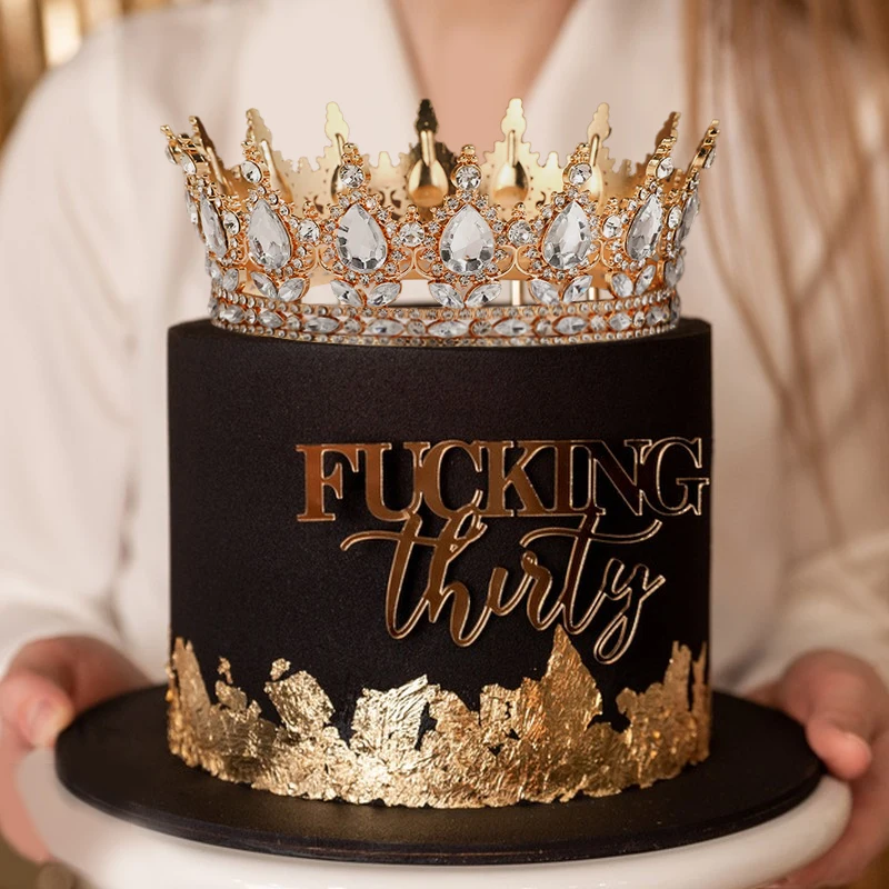 Elegant Crystal Crown Cake Topper for Celebrations - Gold, Silver, Pink