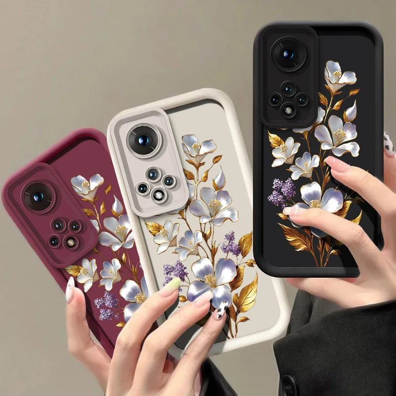 Shockproof Silicone Phone Case with Floral Design and Camera Lens Protection